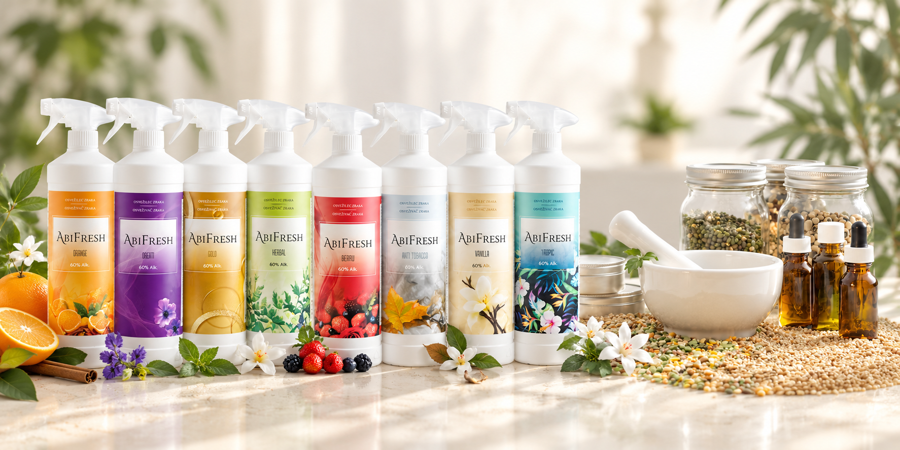 AbiFresh dišave v svetlem, naravnem okolju